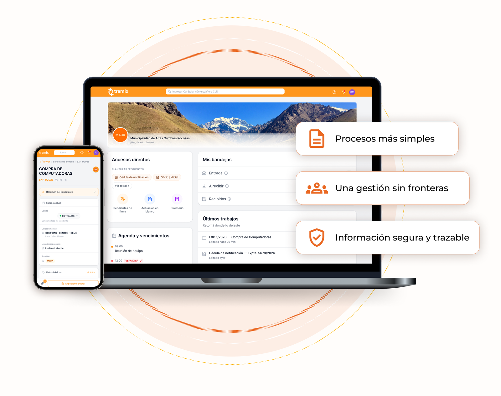 Vista previa de la plataforma TRAMIX en escritorio y celular